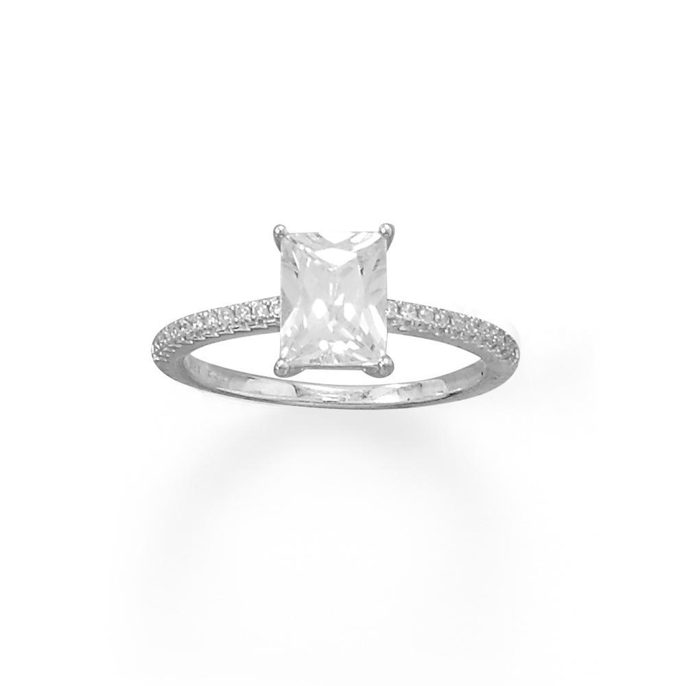 Rhodium Plated Baguette Cut CZ Ring with CZ Band freeshipping - Higher Class Elegance
