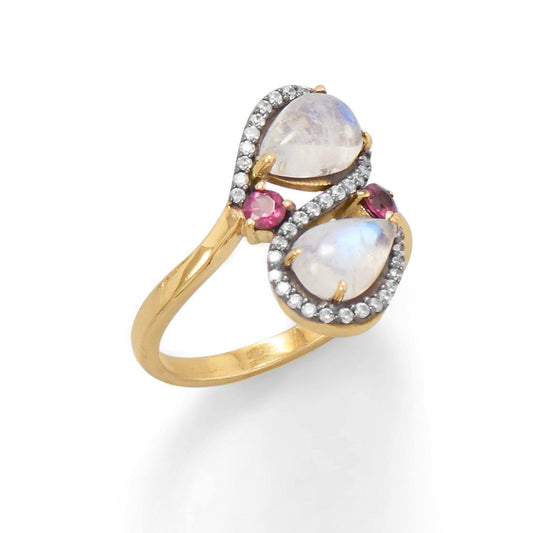 14 Karat Gold Plated and Black Rhodium Plated Multi Stone Ring freeshipping - Higher Class Elegance