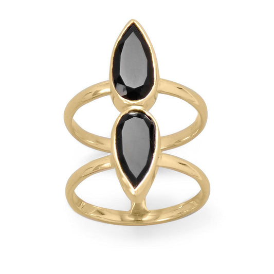 14 Karat Gold Plated Double Pear Onyx Ring freeshipping - Higher Class Elegance