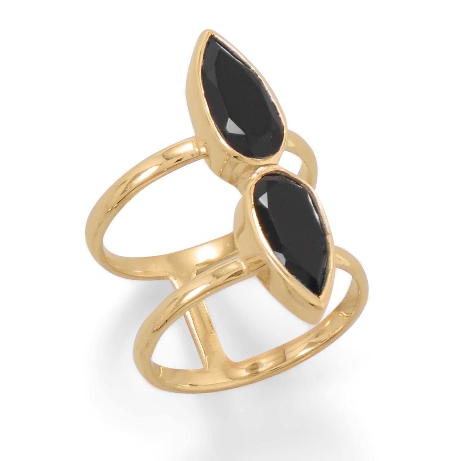 14 Karat Gold Plated Double Pear Onyx Ring freeshipping - Higher Class Elegance