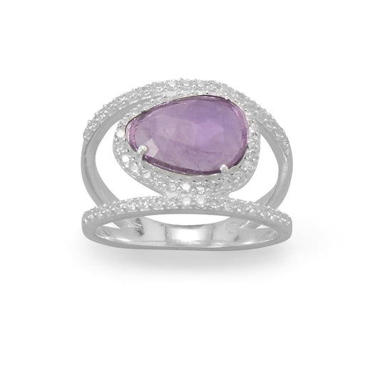 Rhodium Plated Amethyst and CZ Split Band Ring freeshipping - Higher Class Elegance