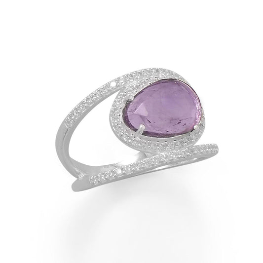 Rhodium Plated Amethyst and CZ Split Band Ring freeshipping - Higher Class Elegance