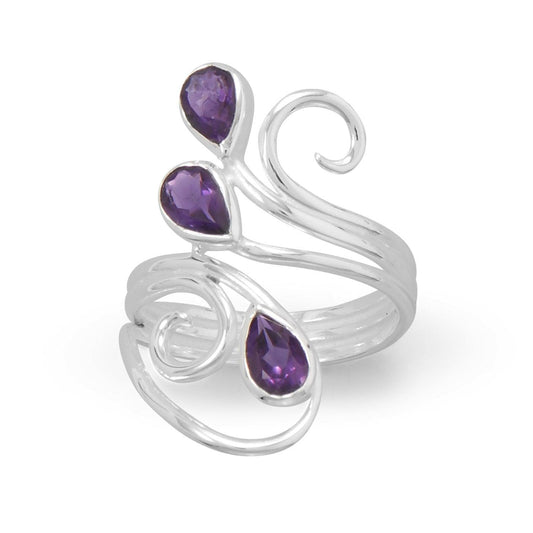 Polished Scroll Design Amethyst Ring freeshipping - Higher Class Elegance