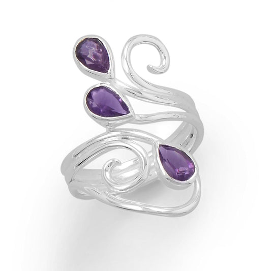Polished Scroll Design Amethyst Ring freeshipping - Higher Class Elegance