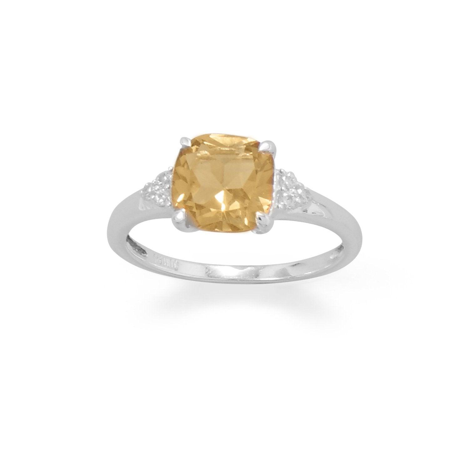 Sterling Silver Citrine and CZ Band freeshipping - Higher Class Elegance