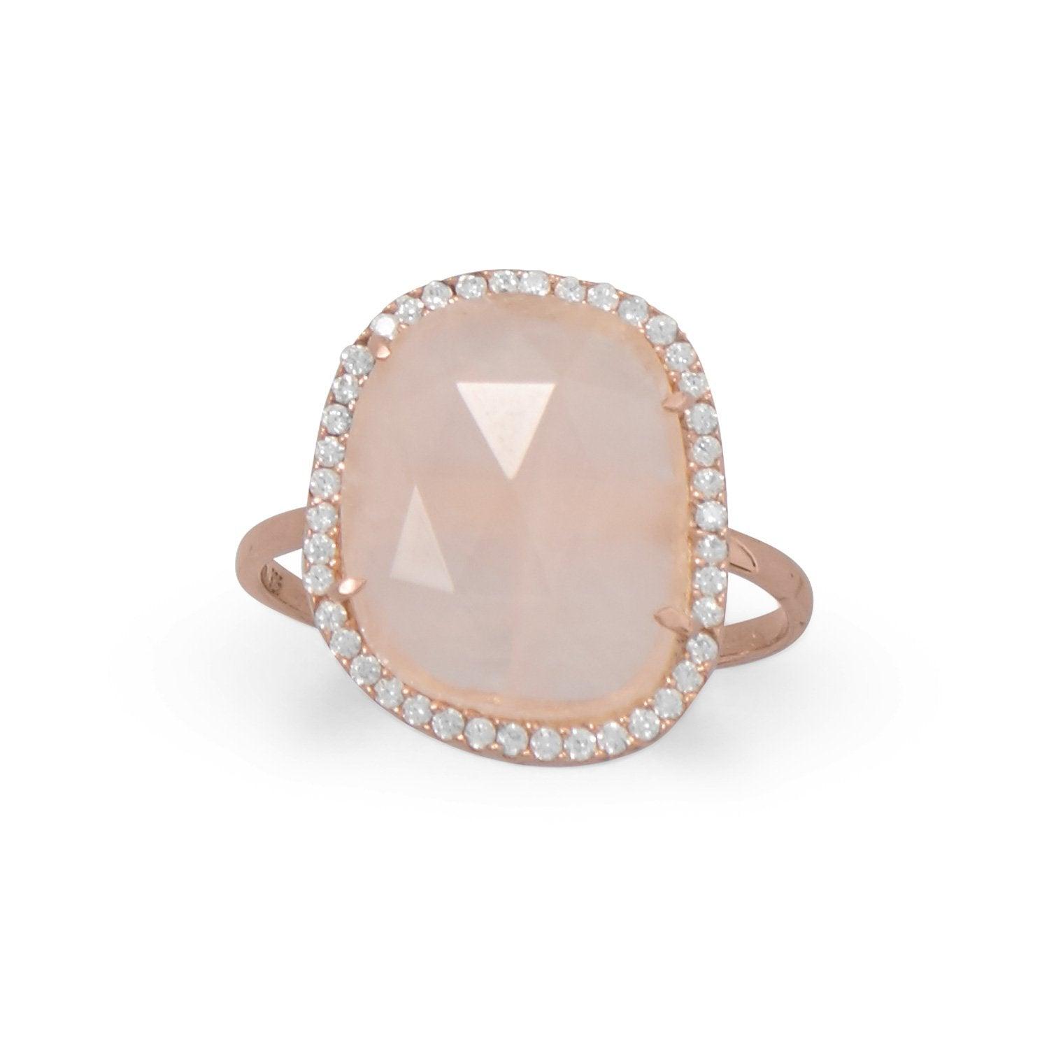 14K Rose Gold Plated Rose Quartz and CZ Halo Ring freeshipping - Higher Class Elegance
