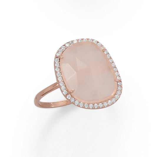 14K Rose Gold Plated Rose Quartz and CZ Halo Ring freeshipping - Higher Class Elegance