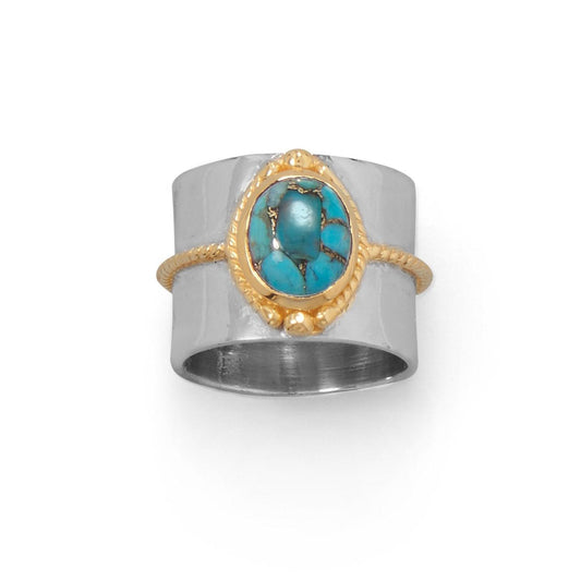 Two Tone Rope Edge Turquoise Ring freeshipping - Higher Class Elegance