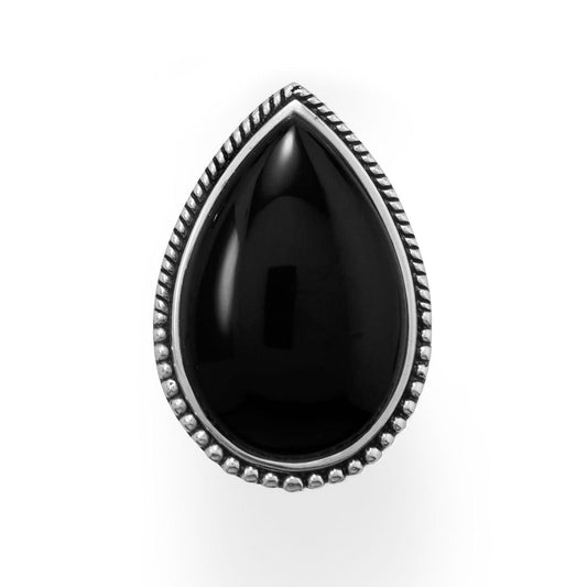 Large Black Onyx with Beaded Edge Ring freeshipping - Higher Class Elegance