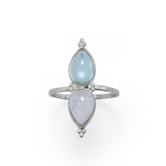Pear Shaped Rainbow Moonstone and Blue Topaz Ring freeshipping - Higher Class Elegance