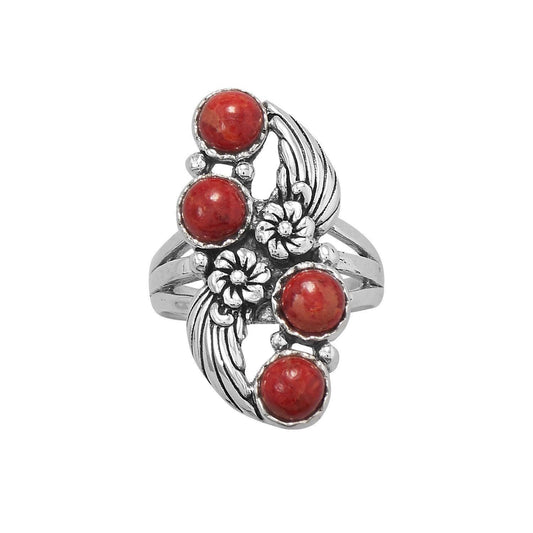 Floral Design Dyed Red Coral Ring freeshipping - Higher Class Elegance