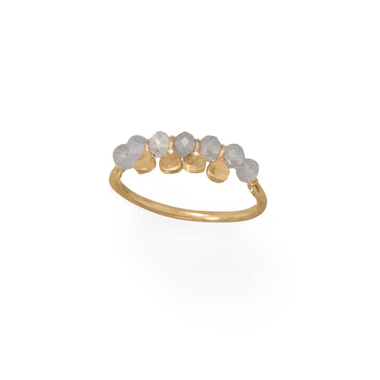14 Karat Gold Plated Labradorite Bead and Disk Ring freeshipping - Higher Class Elegance