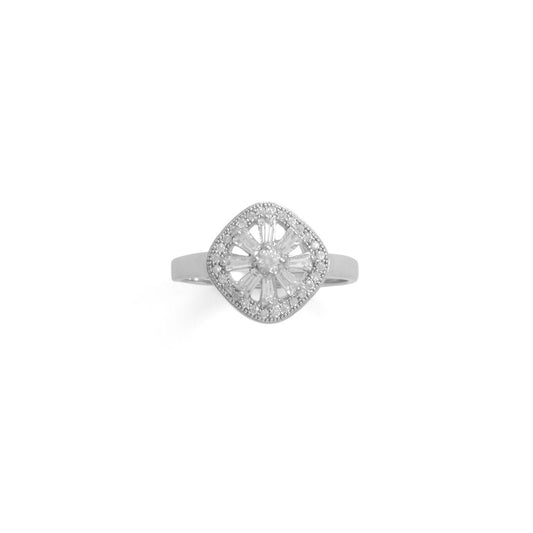 Rhodium Plated Baguette CZ Cushion Shaped Ring freeshipping - Higher Class Elegance