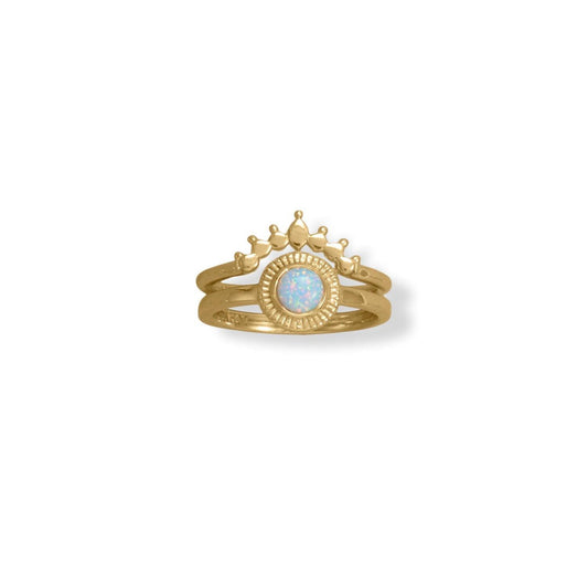 14 Karat Gold Plated Round Synthetic Opal Ring freeshipping - Higher Class Elegance