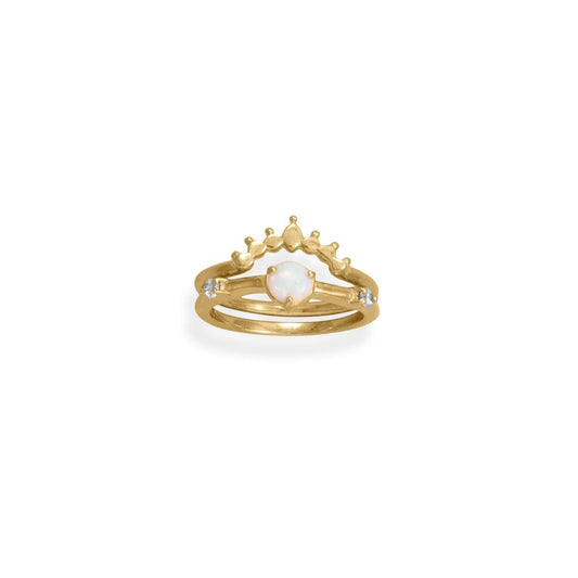 14 Karat Gold Plated Synthetic Opal and CZ Ring freeshipping - Higher Class Elegance