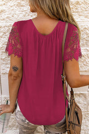 Cut Out Lace Patchwork Short Sleeve Top - Higher Class Elegance