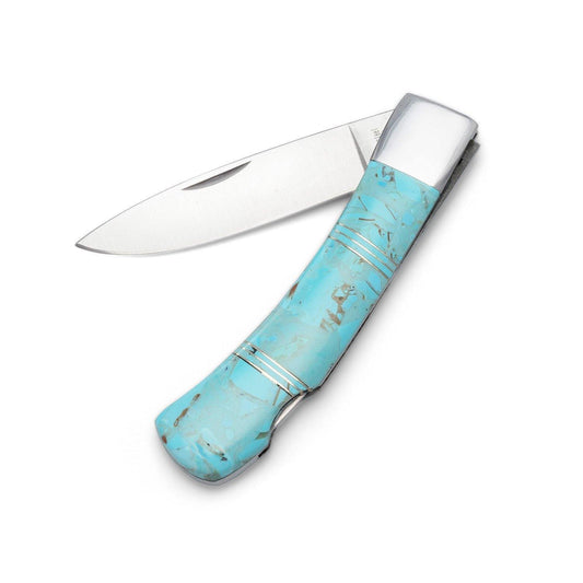 Stainless Steel Pocket Knife with Imitation Turquoise freeshipping - Higher Class Elegance