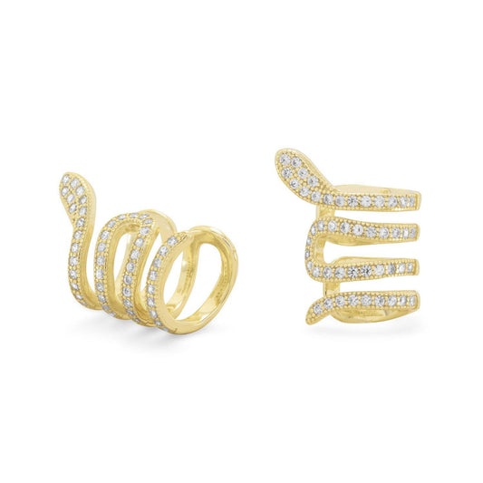 14 Karat Gold Plated Snake Ear Cuffs with Signity CZs freeshipping - Higher Class Elegance