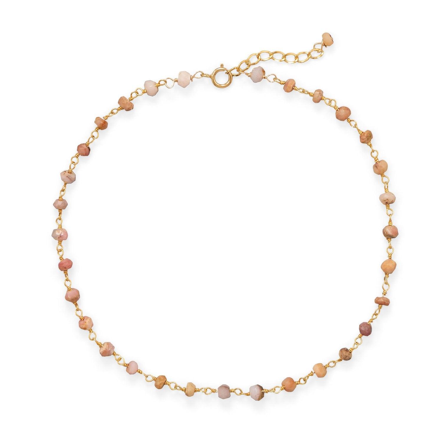 Pretty In Pink! Pink Opal 14 Karat Gold Plated Anklet freeshipping - Higher Class Elegance