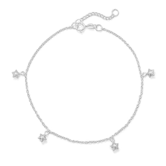 9"+1" Polished 5 Star Charm Anklet freeshipping - Higher Class Elegance