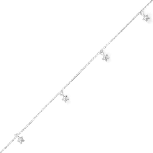 9"+1" Polished 5 Star Charm Anklet freeshipping - Higher Class Elegance