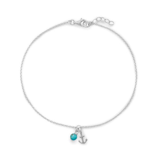 9.25"+.75" Anchor and Turquoise Anklet freeshipping - Higher Class Elegance