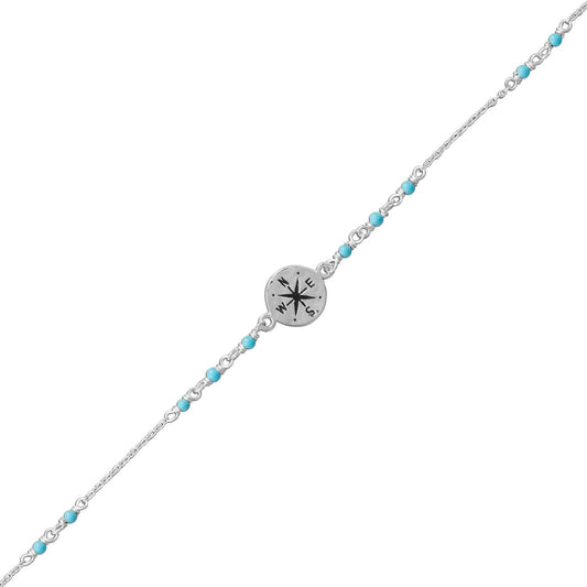 9.25"+.75" Blue Beaded Anklet with Compass Charm freeshipping - Higher Class Elegance