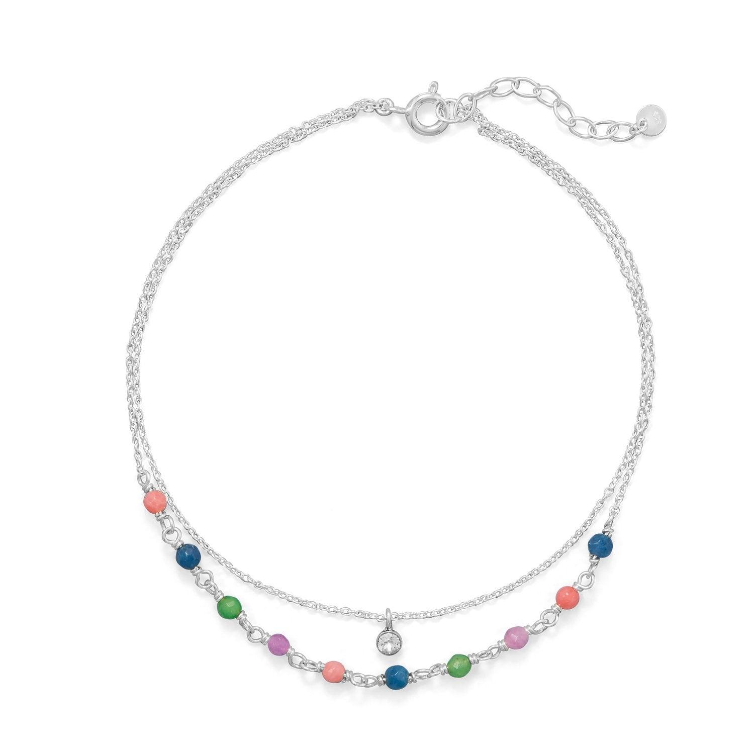 9"+1" Multi Color Jade and CZ Double Strand Anklet freeshipping - Higher Class Elegance