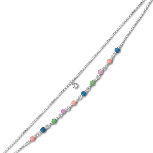 9"+1" Multi Color Jade and CZ Double Strand Anklet freeshipping - Higher Class Elegance