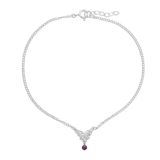 9.5"+.5" Butterfly Anklet with Purple Crystal Charm freeshipping - Higher Class Elegance