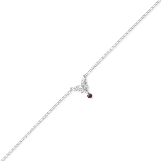 9.5"+.5" Butterfly Anklet with Purple Crystal Charm freeshipping - Higher Class Elegance
