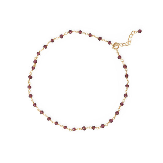 Gorgeous Garnet! 9.5"+1 14 Karat Gold Plated Beaded Anklet freeshipping - Higher Class Elegance