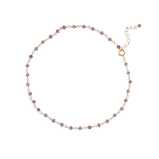 Lavender Love! 9.5"+1" 14 Karat Gold Plated Bead Anklet freeshipping - Higher Class Elegance
