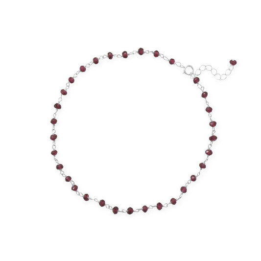 Glam and Gleaming Garnet! 9.5"+1" Sterling Silver Bead Anklet freeshipping - Higher Class Elegance