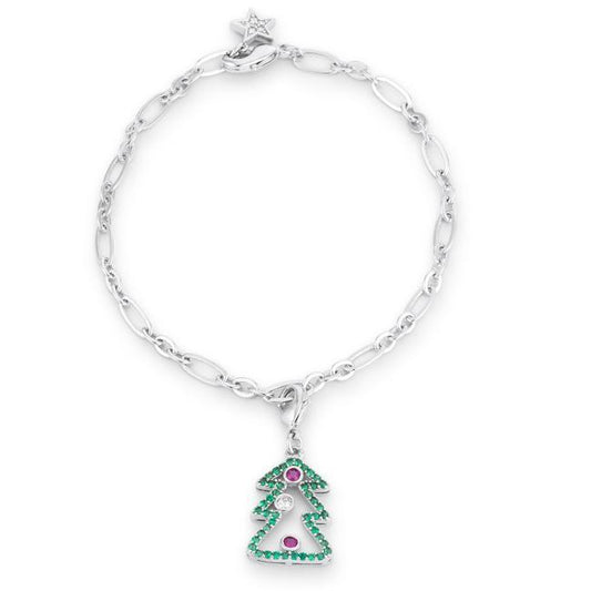 Christmas Tree 0.35ct CZ Rhodium Holiday Charm Bracelet freeshipping - Higher Class Elegance