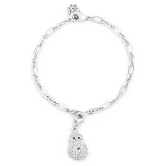 Snowman 0.2ct CZ Rhodium Holiday Charm Bracelet freeshipping - Higher Class Elegance
