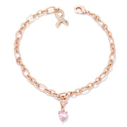 Rose Gold Plated Breast Cancer Awareness Ribbon and Heart Charm Bracelet freeshipping - Higher Class Elegance