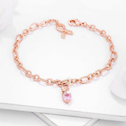 Rose Gold Plated Breast Cancer Awareness Ribbon and Heart Charm Bracelet freeshipping - Higher Class Elegance