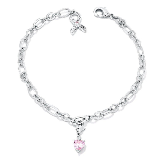 Breast Cancer Awareness Ribbon and Heart Charm Bracelet freeshipping - Higher Class Elegance