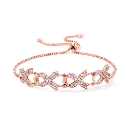 Rose Gold Plated Pink Ribbon Bracelet freeshipping - Higher Class Elegance