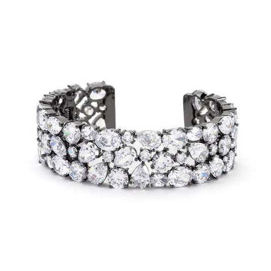 Bejeweled Cubic Zirconia Cuff Black Tone freeshipping - Higher Class Elegance