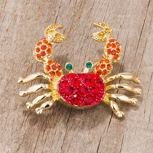Gold Tone and Red Crab Brooch With Crystals freeshipping - Higher Class Elegance