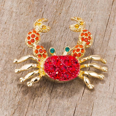 Gold Tone and Red Crab Brooch With Crystals freeshipping - Higher Class Elegance