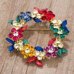 Multicolor Floral Wreath Brooch With Crystals freeshipping - Higher Class Elegance