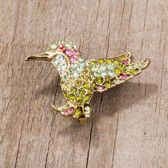 Multicolor Green Humming Bird Brooch With Crystals freeshipping - Higher Class Elegance