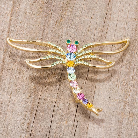 Gold Tone Multicolor Dragonfly Brooch With Crystals freeshipping - Higher Class Elegance