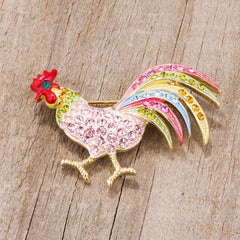 Gold Tone Multicolor Rooster Brooch With Crystals freeshipping - Higher Class Elegance