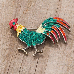 Antiqued Rooster Brooch With Crystals freeshipping - Higher Class Elegance