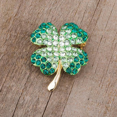 Green And Gold Tone Shamrock Brooch With Crystals freeshipping - Higher Class Elegance