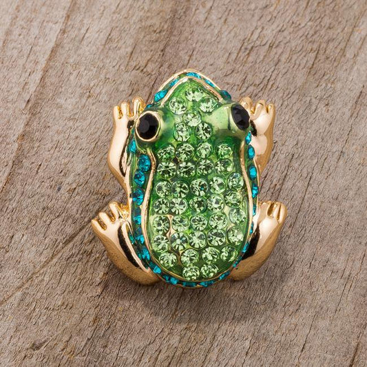 Green And Gold Tone Frog Brooch With Crystals freeshipping - Higher Class Elegance